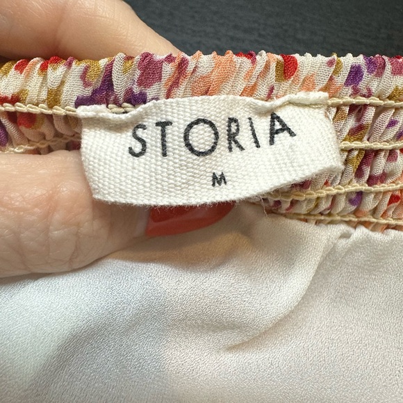 STORIA Dress Ruffled Tiered Floral Maxi Sundress Sz L & M Tie Straps Boho #817 - Picture 10 of 11